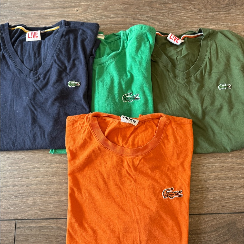 BUNDLE - Lacoste Mens' Orange Crewneck Tee - Iconic Croc Logo
